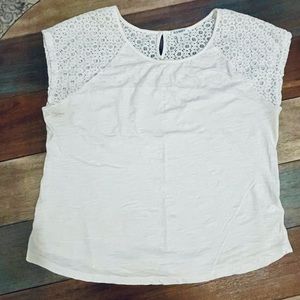 Ok’d Navy Cap Sleeve White Lace Trim Top Sz XL